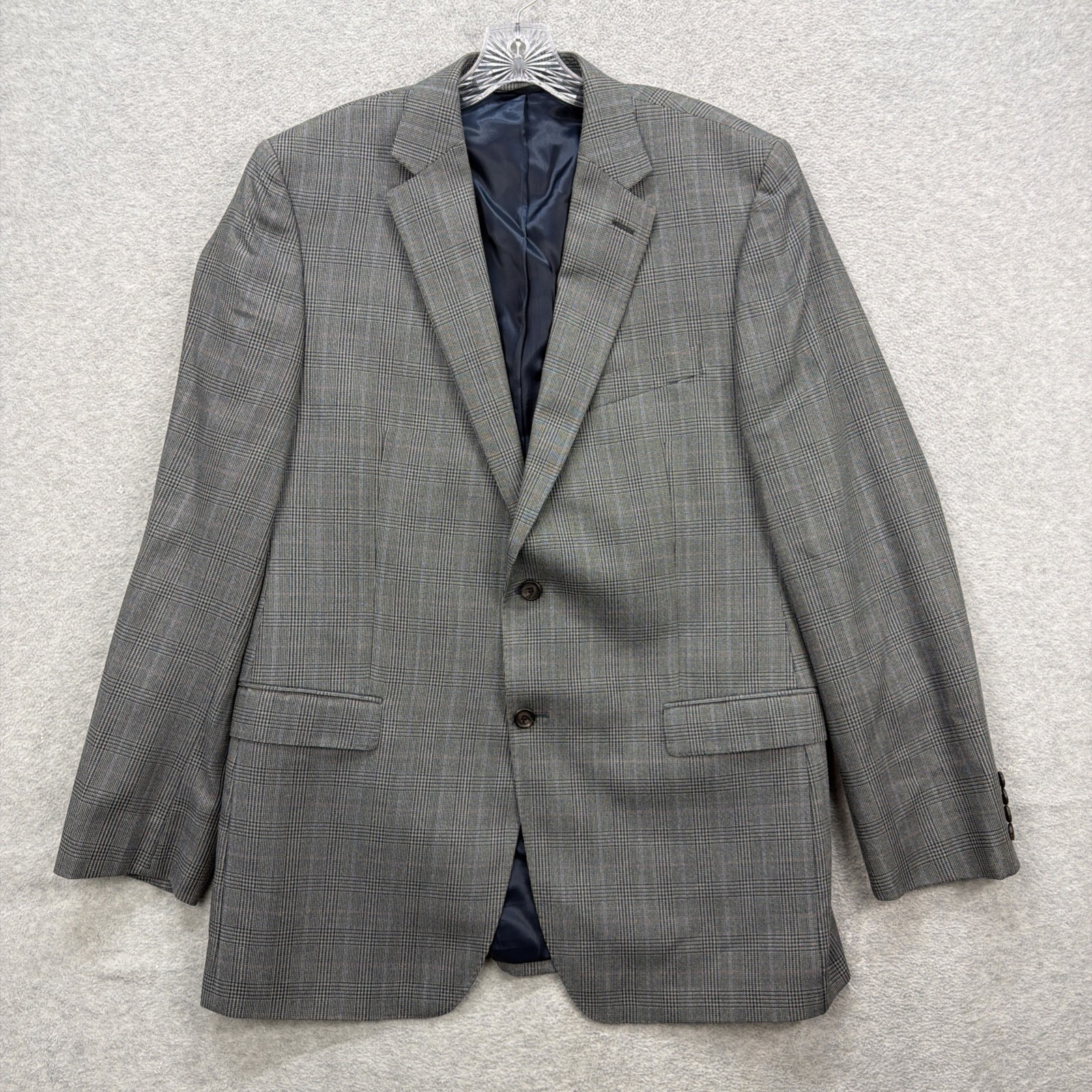 Lauren Ralph Lauren Blazer Mens 44 Long Gray Silk Wool Glen Check Coat Jacket